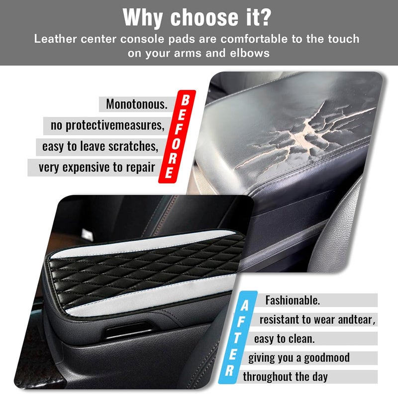 Couslcd Auto Center Console Pad, Universal Waterproof Armrest Seat Box Cover, Car Interior Accessories, Leather Auto Armrest Cover Protector for Most Vehicle, SUV, Truck (White) - Image 3